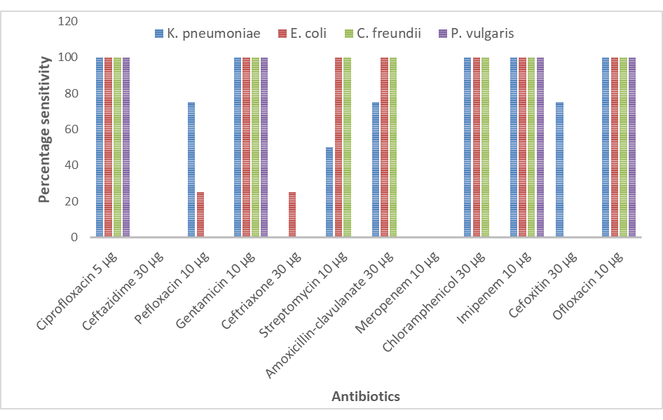 Comparison between the susceptibility pattern of the Enterobacteriaceae isolates